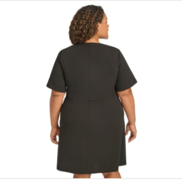 Tommy Hilfiger Plus Size Split-Neck Beaded-Pocket Dress - Black - Picture 4 of 4